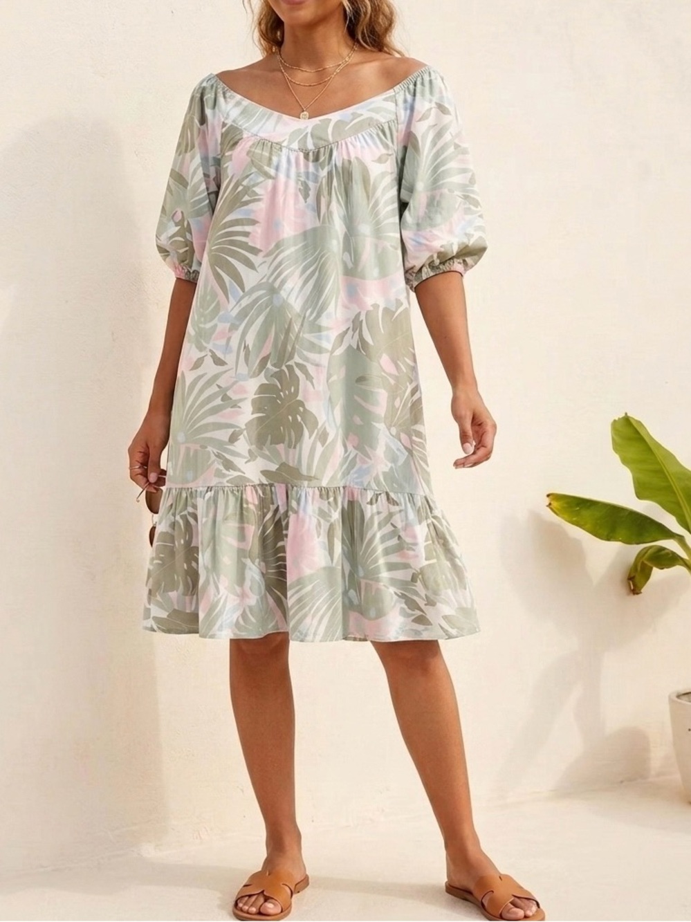 Vintage Appel Tropical Palm Muumuu House Dress Made in USA Pastel